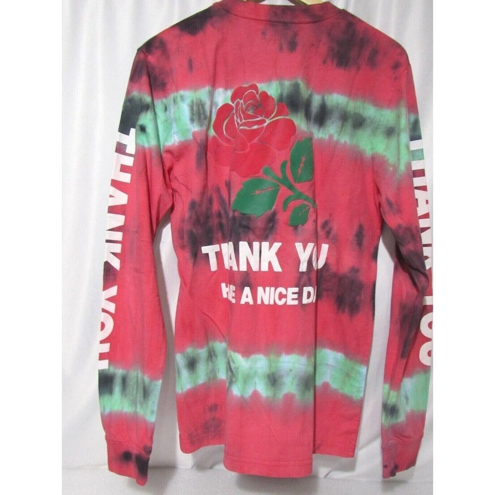 Chinatown Market "THANK YOU" Crewneck L/S T-Shirt Size Med Pink Green‎ Tie Dye